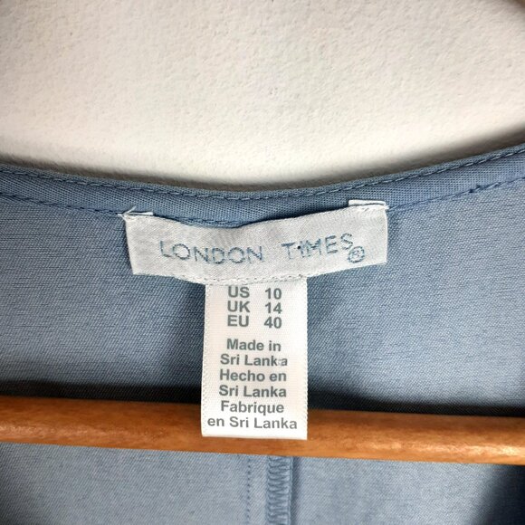 Ruffle Front Chambray Dress Size 10. Blue Midi Frilly Feminine Sun London Times - Picture 13 of 16